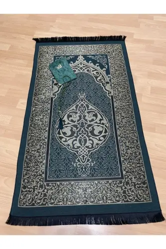 Bridal Set, Gift Set, 4-Piece Bride Bundle Set, Needle Lace Prayer Cover, Taffeta Prayer Rug, Yasin, Rosary-GREEN - AYHANHOME (1)