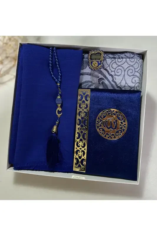 Bridal set, Gifts, Bride Bundle Set, Yasin Book, Rosary, Dhikr-Matic, prayer rug Set, Prayer Rug-navy blue - 3