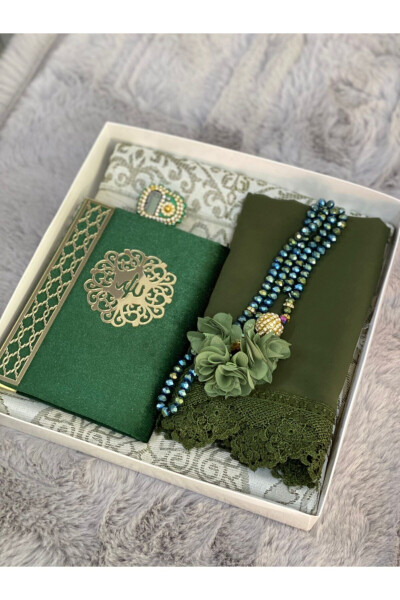 Bridal Shawl and Prayer Rug Set in Green Color - 1