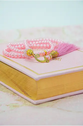 Bridal Shower Gift Set Medina Script Quran and Trousseau Prayer Rug Set Pink-Pink - 7