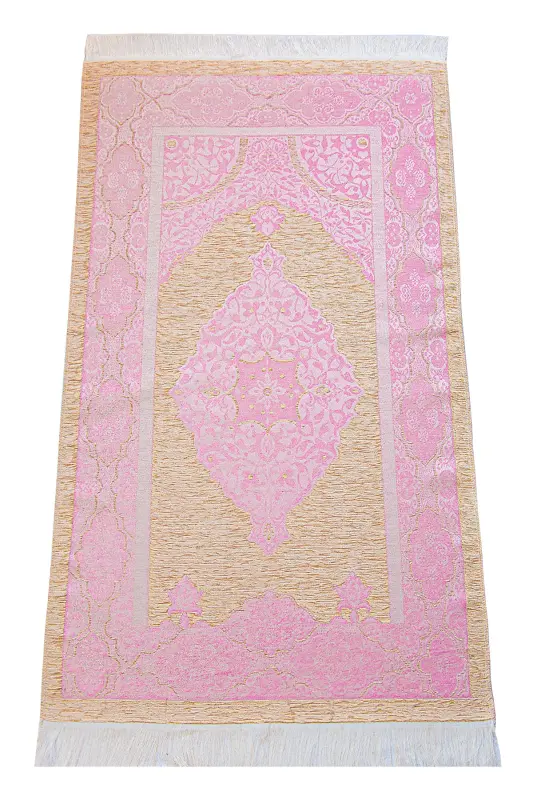Bridal Shower Gift Set Medina Script Quran and Trousseau Prayer Rug Set Pink-Pink - 8