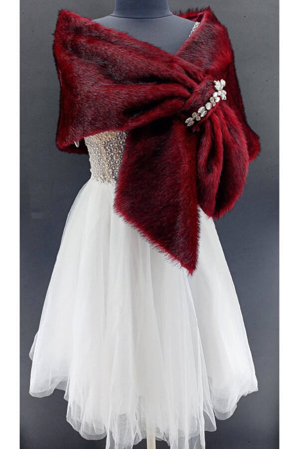 Bridal Stole Fur Bolero with Crystal Brooch - 1