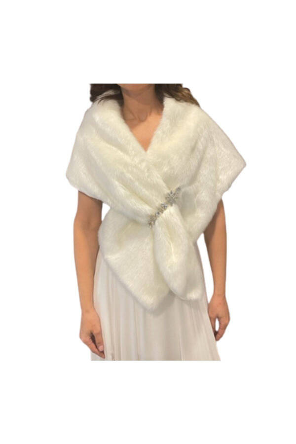 Bridal Stole Fur Bolero with Crystal Brooch - 1