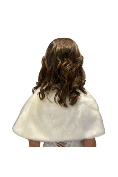 Bridal Stole Fur Bolero with Crystal Brooch - 3