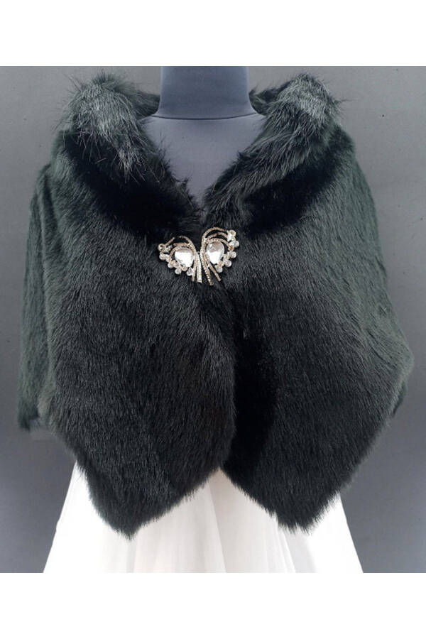 Bridal Stole Fur Bolero with Diamond Detailed Brooch - 1