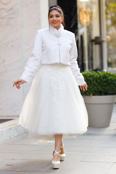 Bridal Stole, Fur, Jacket, Bridal Fur Stole Off-White - TURKUAZ