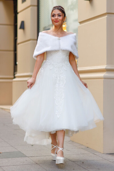 Bridal Stole, Fur, Jacket Bridal Stole Sleeveless - TURKUAZ