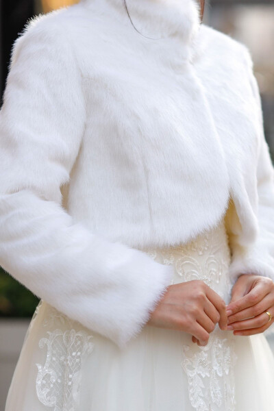 Bridal Stole, Fur, Jacket, Fur Jacket Off White - 4