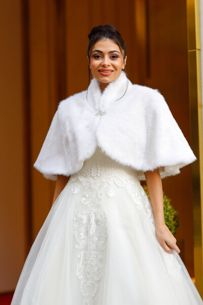 Bridal Stole, Fur, Jacket, Fur Jacket Off White - TURKUAZ (1)