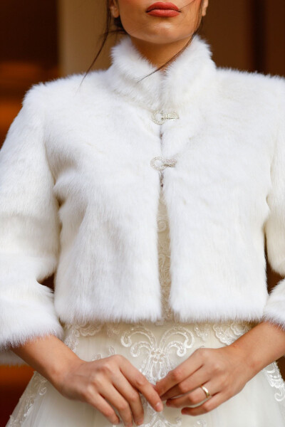 Bridal Stole, Fur, Jacket, Fur Jacket Off-White - 4