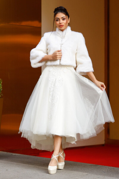Bridal Stole, Fur, Jacket, Fur Jacket Off-White - TURKUAZ