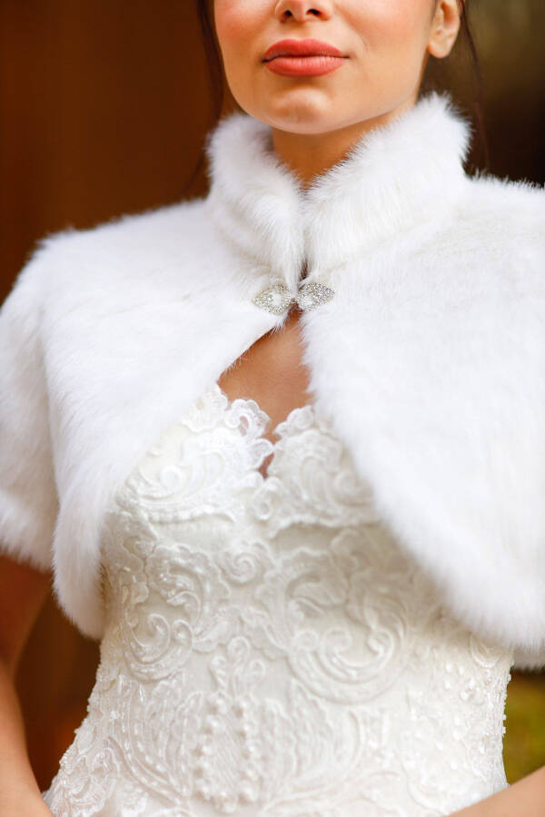 Bridal Stole, Fur, Jacket, Fur Vest Off-White - 4