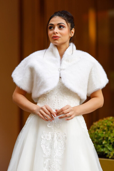 Bridal Stole, Fur, Jacket, Fur Vest Off-White - 2