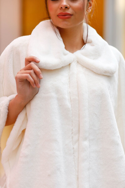 Bridal Stole, Fur, Jacket, Plush Cape, Off-White - 3