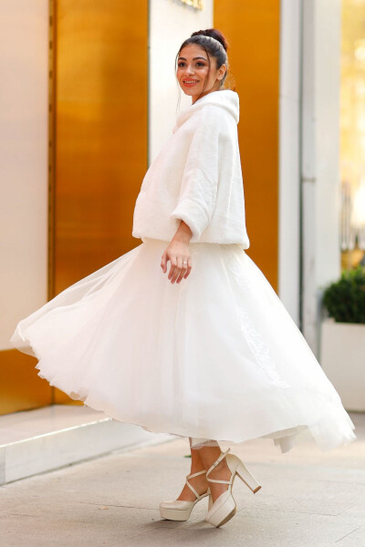 Bridal Stole, Fur, Jacket, Plush Stole Off White - TURKUAZ (1)