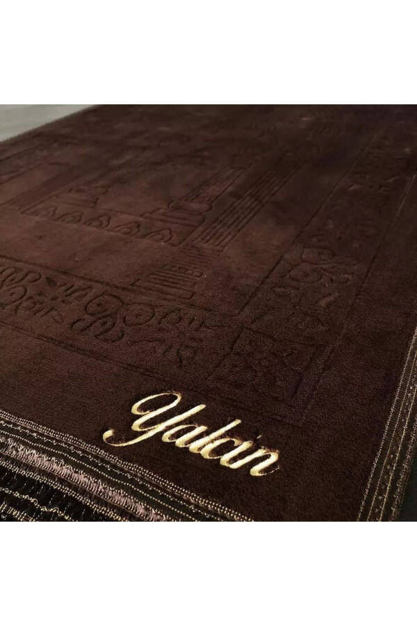 Bridal Trousseau Gift Velvet Fringed Engagement Scarf Personalized Embossed Prayer Mat Luxury Rug - 1