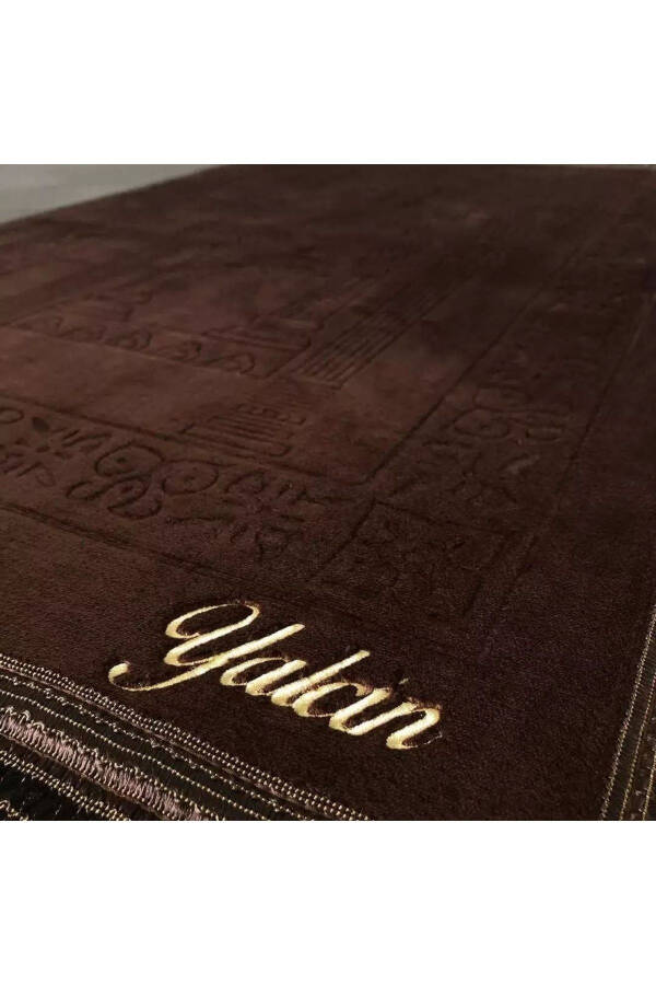 Bridal Trousseau Gift Velvet Fringed Engagement Scarf Personalized Embossed Prayer Mat Luxury Rug - 2