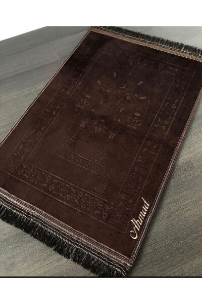 Bridal Trousseau Gift Velvet Fringed Engagement Scarf Personalized Embossed Prayer Mat Luxury Rug - 4