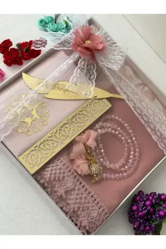 Bridal trousseau prayer rug set-Powder - 1