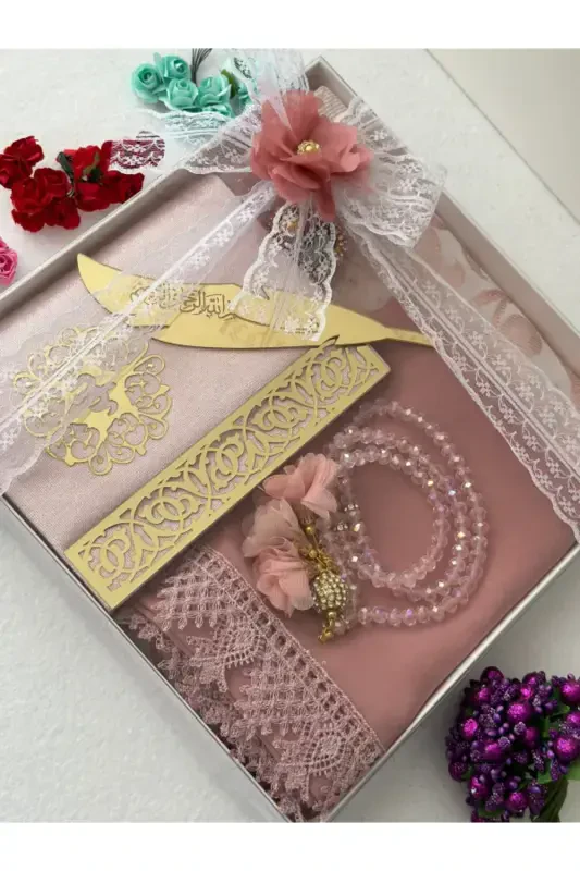 Bridal trousseau prayer rug set-Powder - 1