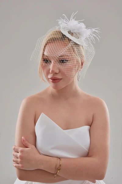 Bridal Veil, Hat, Wedding Hat, White Honeycomb Lace Bridal Veil Wedding Hat - Modazone