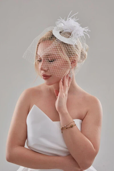 Bridal Veil, Hat, Wedding Hat, White Honeycomb Lace Bridal Veil Wedding Hat - 4