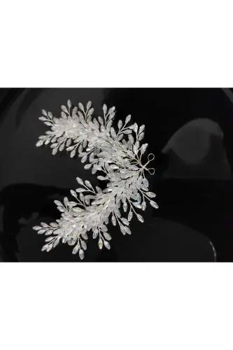 Bridal Veil Henna Wedding and Engagement Crown Pearly Crystal Beaded Handmade-SHINY WHITE - 3