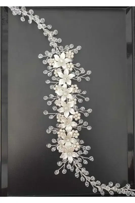 Bridal Veil Henna Wedding And Engagement Crown Pearly Crystal Beaded Handmade-SNOW WHITE - 2