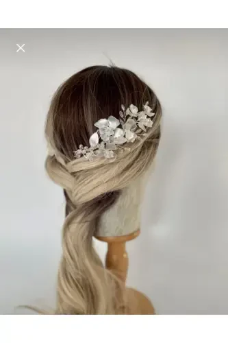 Bridal Veil Henna Wedding and Engagement Crown Pearly Crystal Beaded Mother-of-Pearl Floral Combed 2pcs-PEARL - 1