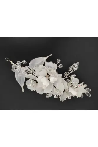 Bridal Veil Henna Wedding and Engagement Crown Pearly Crystal Beaded Mother-of-Pearl Flowered 1 Piece - PEARL WHITE - 1