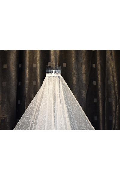 Bridal Veil Sequined Two-Layered Long Layer 1 Mt Short Layer 60 Cm Off White With Comb - 64