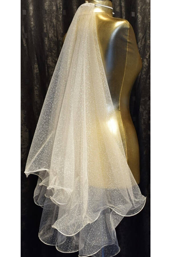 Bridal Veil Sequined Two-Layered Long Layer 1 Mt Short Layer 60 Cm Off White With Comb - 54