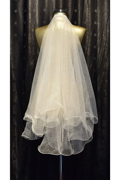 Bridal Veil Sequined Two-Layered Long Layer 1 Mt Short Layer 60 Cm Off White With Comb - 41