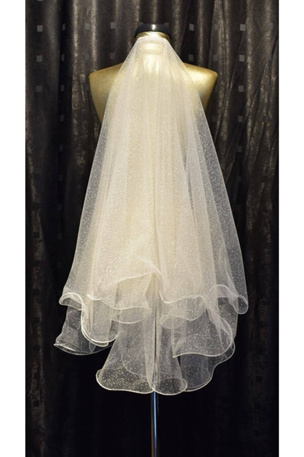 Bridal Veil Sequined Two-Layered Long Layer 1 Mt Short Layer 60 Cm Off White With Comb - 25