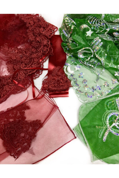 Bride & Groom Face Veil Wedding Veil Henna Ceremony Burgundy Bride Green Groom Henna Veil Gloves Belt - SERMET SÜS DÜNYASI