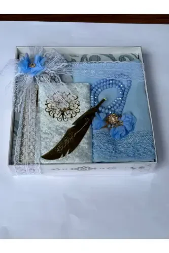 Bride Groom Trunk Prayer Rug Set-Baby blue - 3