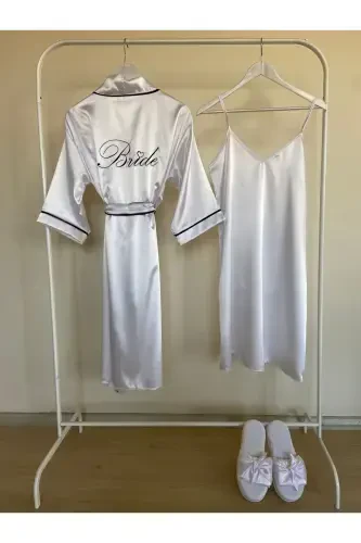 Bride Robe Bridal Robe Makeup robe, inner dress, slippers Set - 1