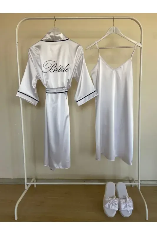 Bride Robe Bridal Robe Makeup robe, inner dress, slippers Set - 1