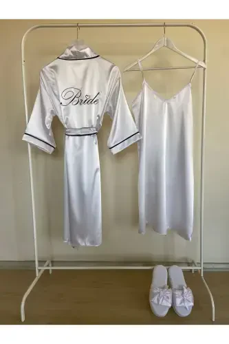 Bride Robe Bridal Robe Makeup robe, inner dress, slippers Set - Modazone (1)