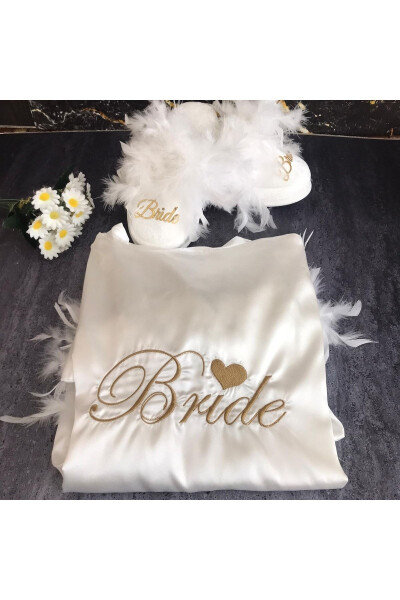 Bride Robe 'Bride' Embroidered Bridal Robe Set, Bride Fluffy Slippers And Fluffy Embroidered Robe - 1