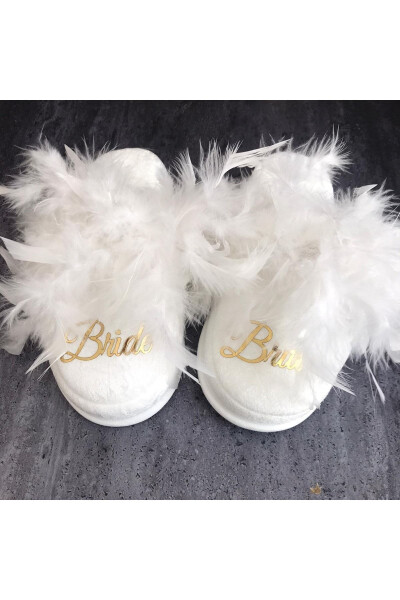 Bride Robe 'Bride' Embroidered Bridal Robe Set, Bride Fluffy Slippers And Fluffy Embroidered Robe - 6