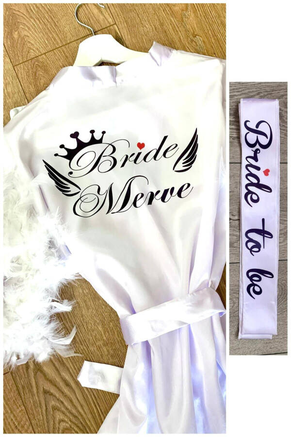 Bride Robe with Feathery Sleeves and Bride To Be Sash - 13