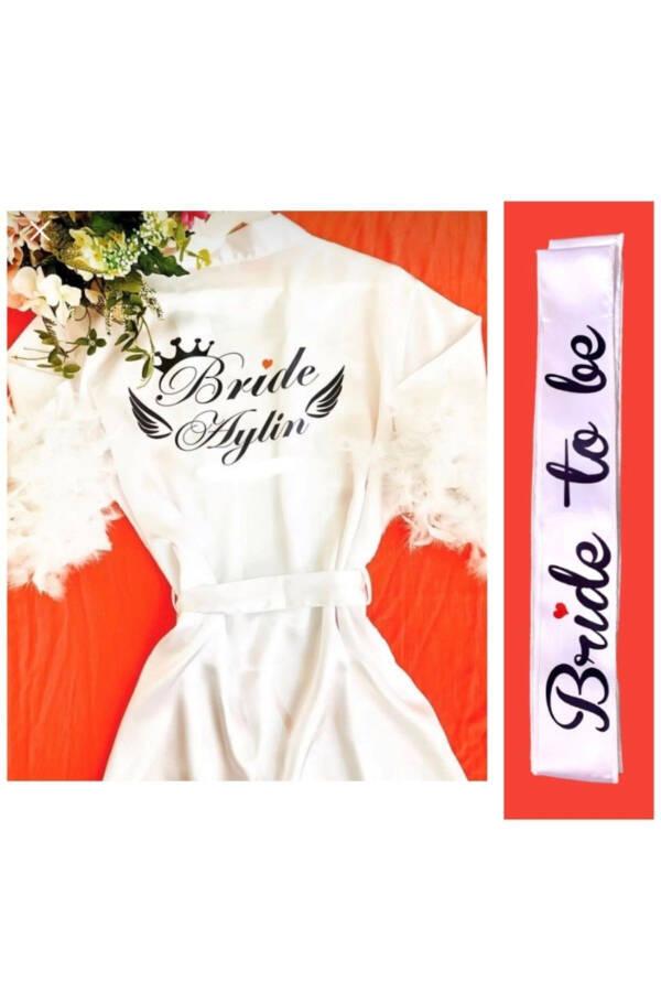 Bride Robe with Feathery Sleeves and Bride To Be Sash - 16