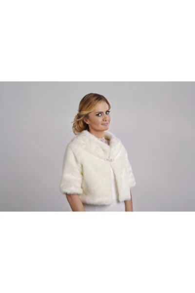 Bride White Stole Jacket Fur - TURKUAZ