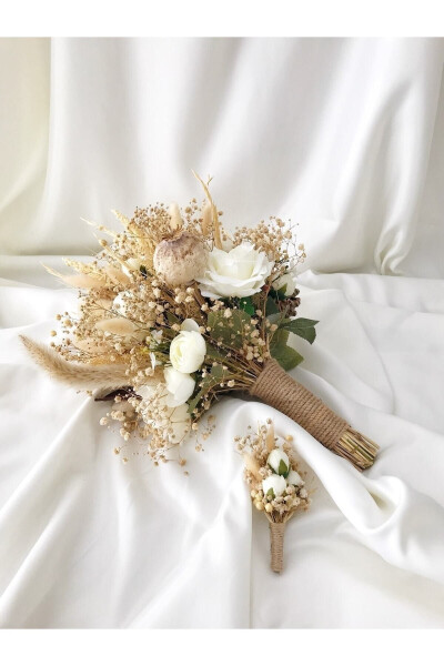 Bride's Bouquet Throwaway and Groom's Boutonniere Set - 6