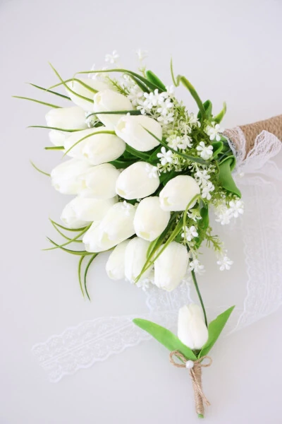 Bride's Bouquet White Wet Tulip Simplicity 2-piece Set - YAPAY ÇIÇEK DEPOSU