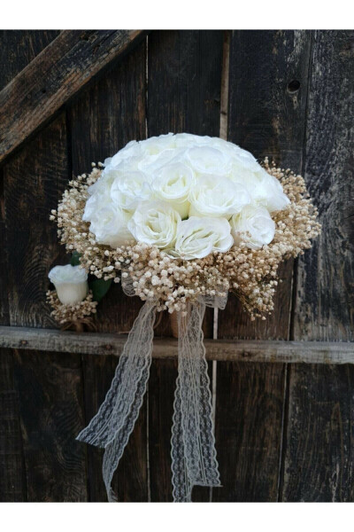Bride's Bouquet with Chocolate-Dipped Cream Rose Groom's Boutonniere - FESLEĞEN ÇIÇEK