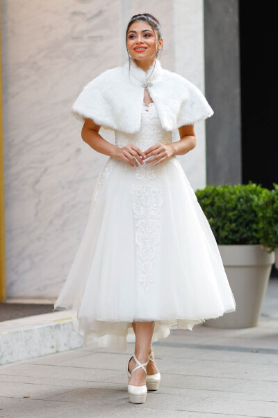 Bride's Etol, Fur, Jacket, Fur Short Cape Broken White - TURKUAZ