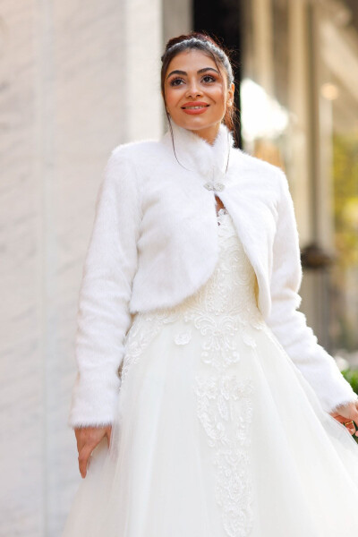 Bride's Stole, Fur, Jacket, Long Sleeve Stole Off-White - 2