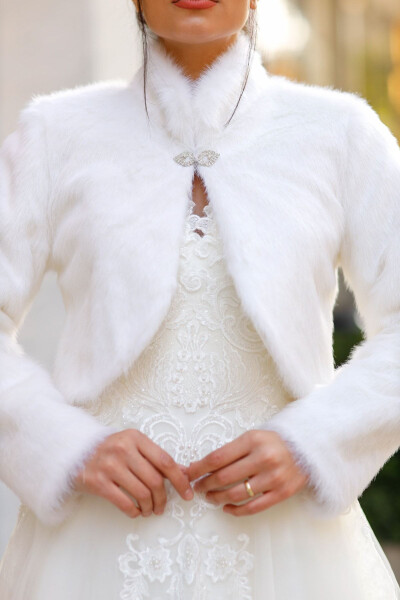 Bride's Stole, Fur, Jacket, Long Sleeve Stole Off-White - 3